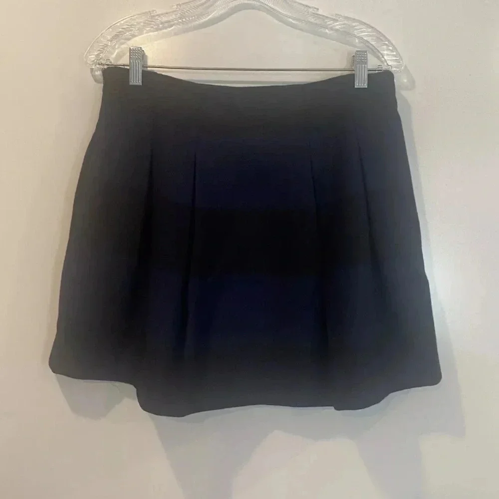 Madewell Mayle Blue Black Striped Wool‎ Blend Pleated Skirt Womens Size 6